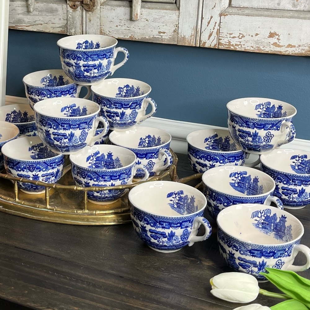 Vintage Blue Willow Tea Cups (black marked JAPAN) - SET OF 6